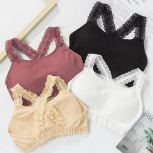 Красивые женские кроп-топы с перекрестными кружевами на спине, женский сексуальный топ на бретелях с массажной подкладкой, женские майки, укороченная футболка, Женская майка