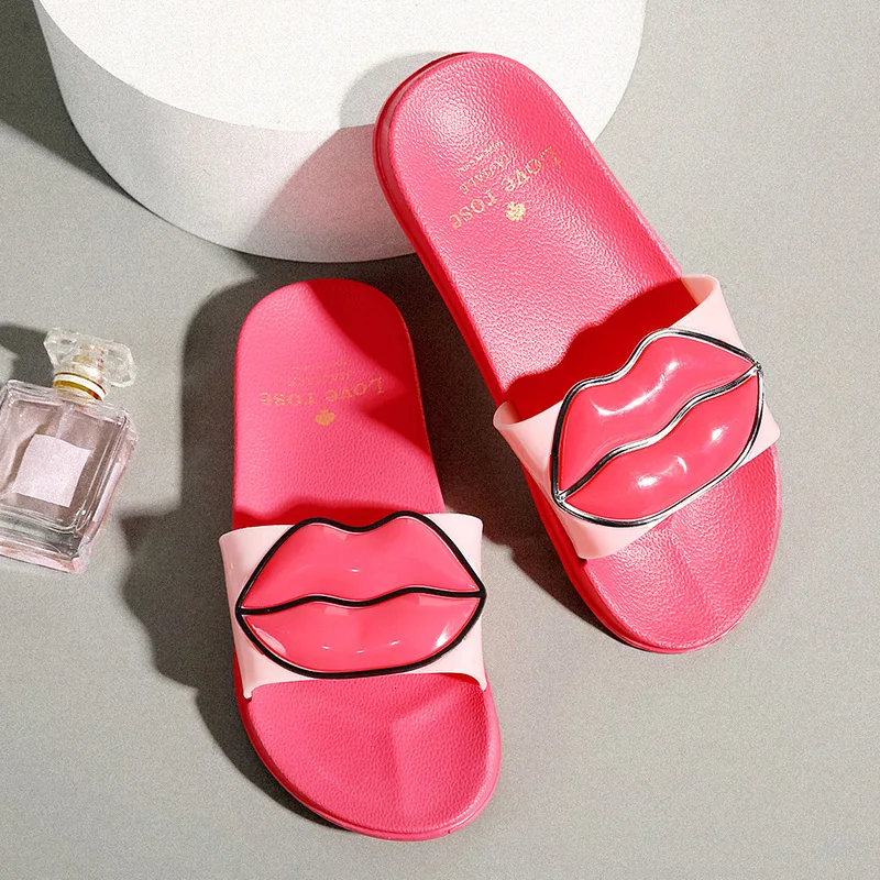 

BomKinta PVC Slippers For Women Open Toe Sexy Mouth Print Anti Slip Flip Flops Fashion Indoor Shoes Woman Stylish House Slippers