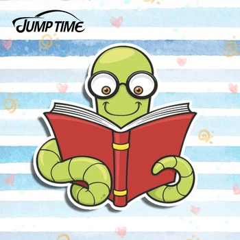 

Jump Time 13cm x 12cm Cute Geek Book Worm Decal Car Styling Car Stickers Vinyl Graphic Decor Window Bumper Waterproof Car Body