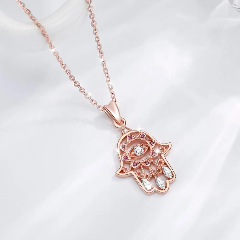 Rose Gold Hamsa Pendant Necklace 