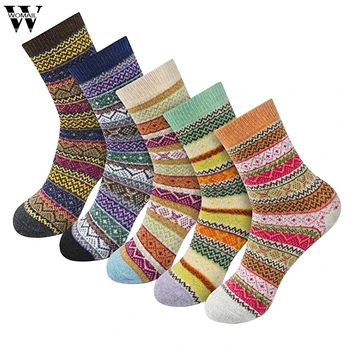 

Womail 5PCS autumn and winter thick warm wool socks solid color ladies men's universal socks five pairs