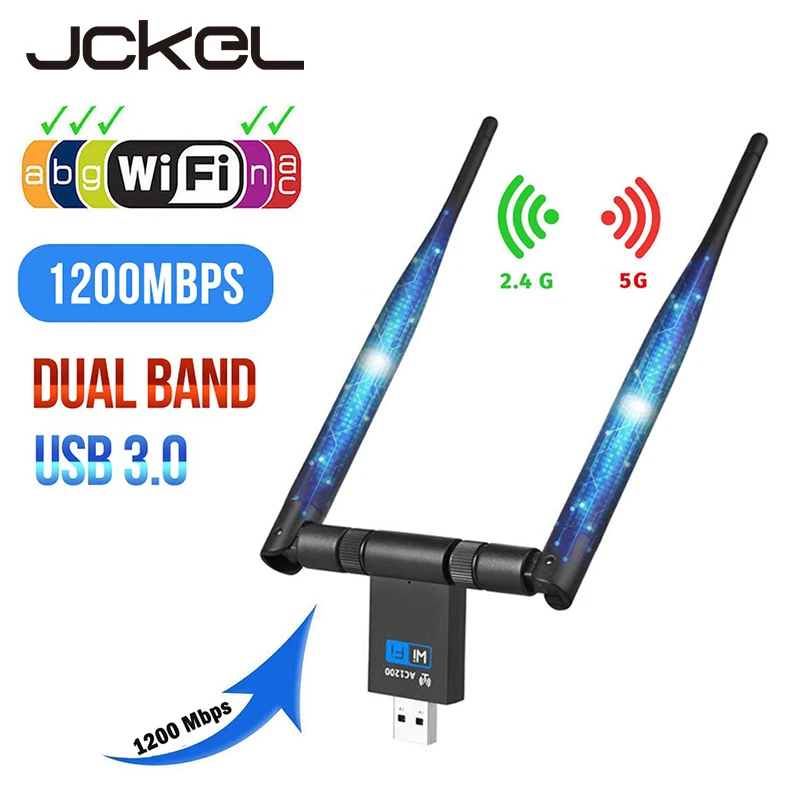 JCKEL-llave electrónica de wifi USB, tarjeta de red inalámbrica de 1200Mbps, controlador gratuito de 2,4G y 5G, adecuado para ordenadores portátiles de escritorio, sistema operativo Mac, Frecuencia dual
