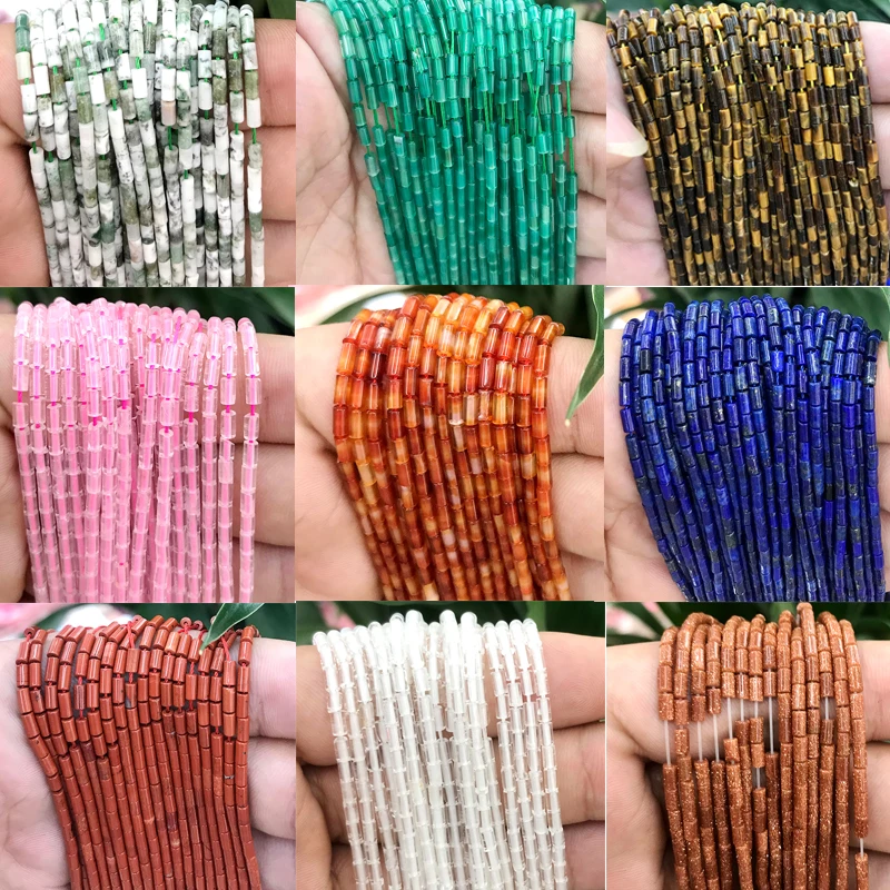 

4x2MM Natural Turquoises Agates Tiger Eye Column Tube Loose Spacer Beads For Jewelry Making DIY Charm Bracelet Accessory 15"inch