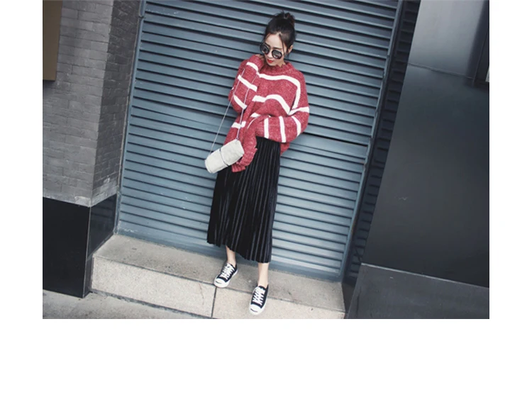 Pleated Women Skirts Velvet Large Swing Long Plus Size Skirts Faldas Saia Fashion Female Jupe 1019-56