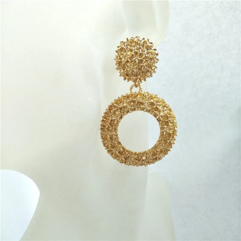 

European and American cross-border accessories alloy round embossed flower earrings vintage fashion earrings