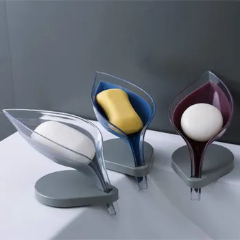

Creative Leaf Style Soap Box Sucker Plastic Soap Holder Dish Bathroom Storage Plate Trays Case Racks