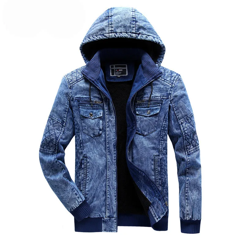 MORUANCLE мужские зимние теплые джинсовые куртки и пальто со съемным капюшоном с флисовой подкладкой Толстая теплая Джинсовая Верхняя одежда Пальто - Цвет: 910