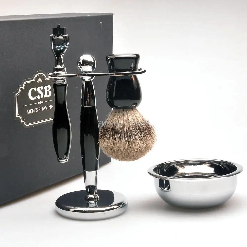 CSB shaving brush set badger hair shaving brush triple blades shaving razor and shaving brush holder 3