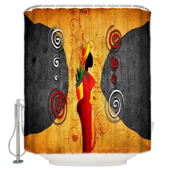 

Woman Stone Pattern Red Dress Retro Style Pattern Shower Curtains Polyester Fabric Waterproof Bath Curtain