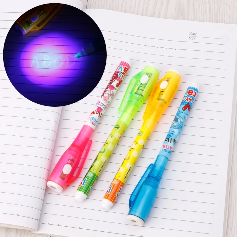 

4PC Invisible Ink Pen Pen With Light Kid Pen for Secret Message B95C