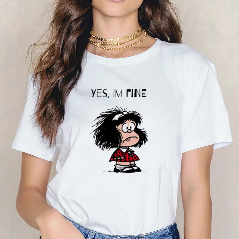 Милый Тоды Mafalda футболки с рисунками из мультфильмов футболка для женщин Harajuku