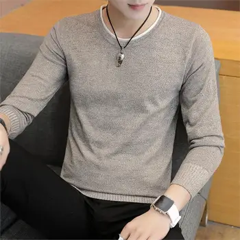 

OLOEY Pure color knit sweater male O neck men long sleeve winter man sweater pullover long sleeve camisola homem