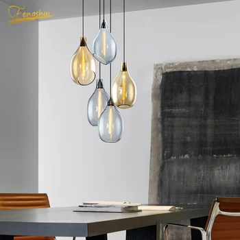 

Nordic LED Glass Pendant Lamp Lighting Modern Colorful Pendant Lights Dining Room Bedroom Hotel Living Room Loft Hanging Lamp