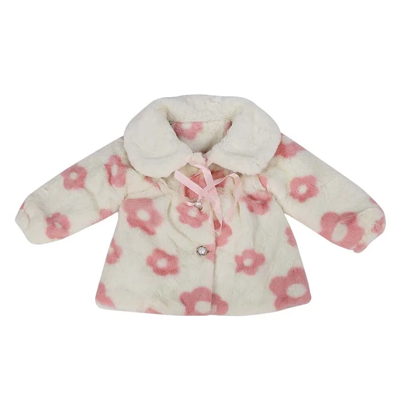 Baby Girl Faux Fur Coat Pearl Outwear Warm Fleece Winter party Jacket Snowsuit