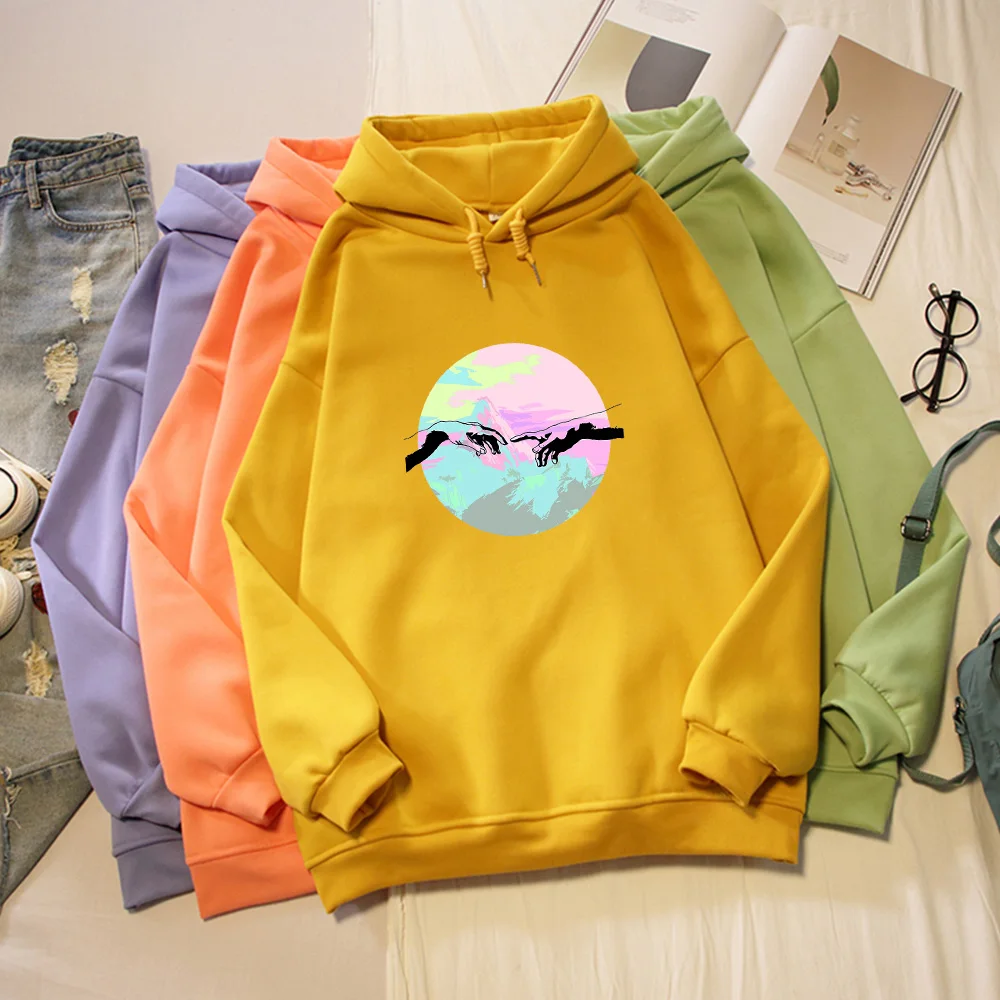 

Oversized Women Cool Hoodies Hand Printed Sweatshirt Women Autumn Winter Warm Streetwear Pullovers Graphic Thick Warm Hoodies