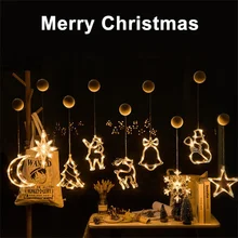 Christmas Window LED Sucker Lights Bell/Xmas Tree/Star/Elk/Santa Claus/Snowman/Angle/Snowflake Home Christmas Decoration Lamp