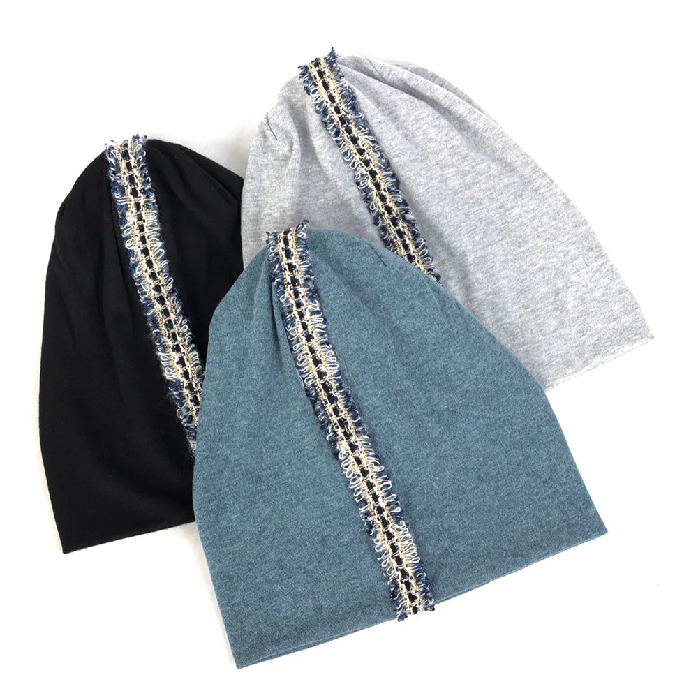 New Fashion Women Colorful Ribbon Slouchy Hat Casual Loose Hip hop Ladies Thin Cotton Bonnet Hats Cap For Female Skullies