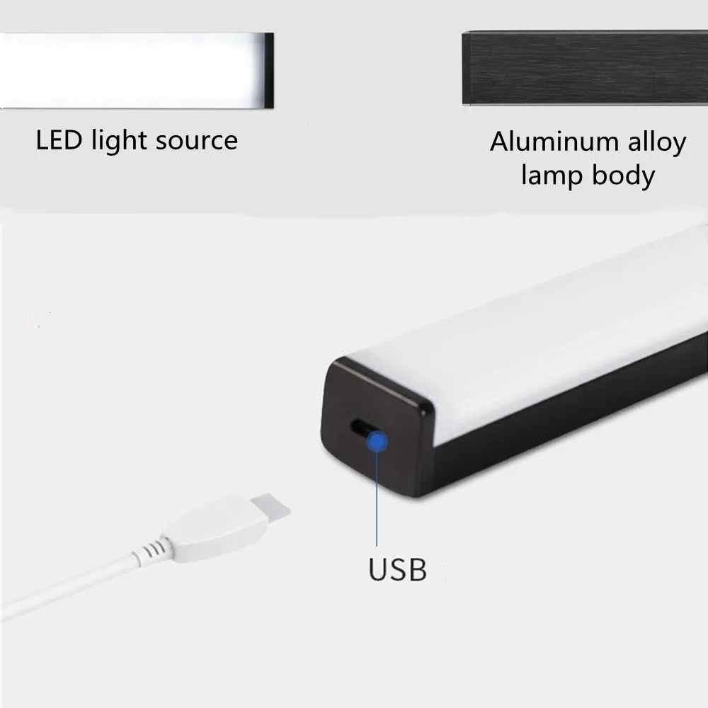 PIR Motion Sensor Closet Wardrobe Lamp LED USB Rechargeable Under Cabinet Aluminum Night Light