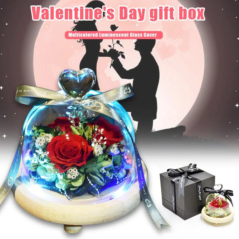 

Glass Cover Everlasting Rose Flower Wife Gift for Lover Valentine's Day Christmas with Box QP2