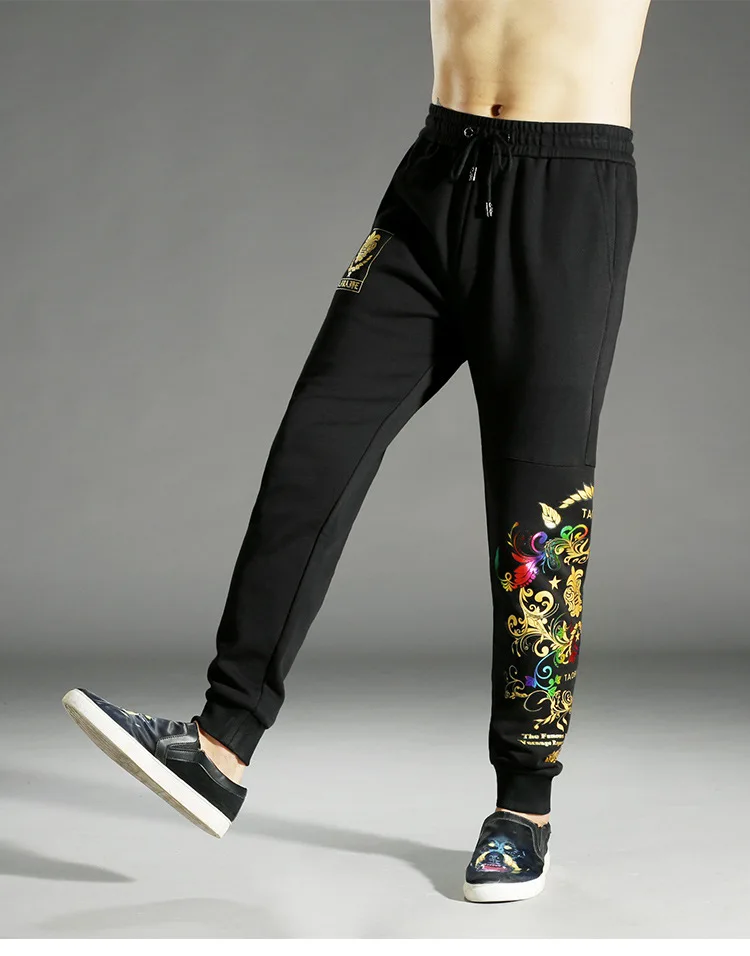 Autumn And Winter Bronzing Printed Casual Pants Men'S Wear Slim Fit Pure Cotton Skinny Trousers Thick Hoodie Cotton 380G/M2 9907