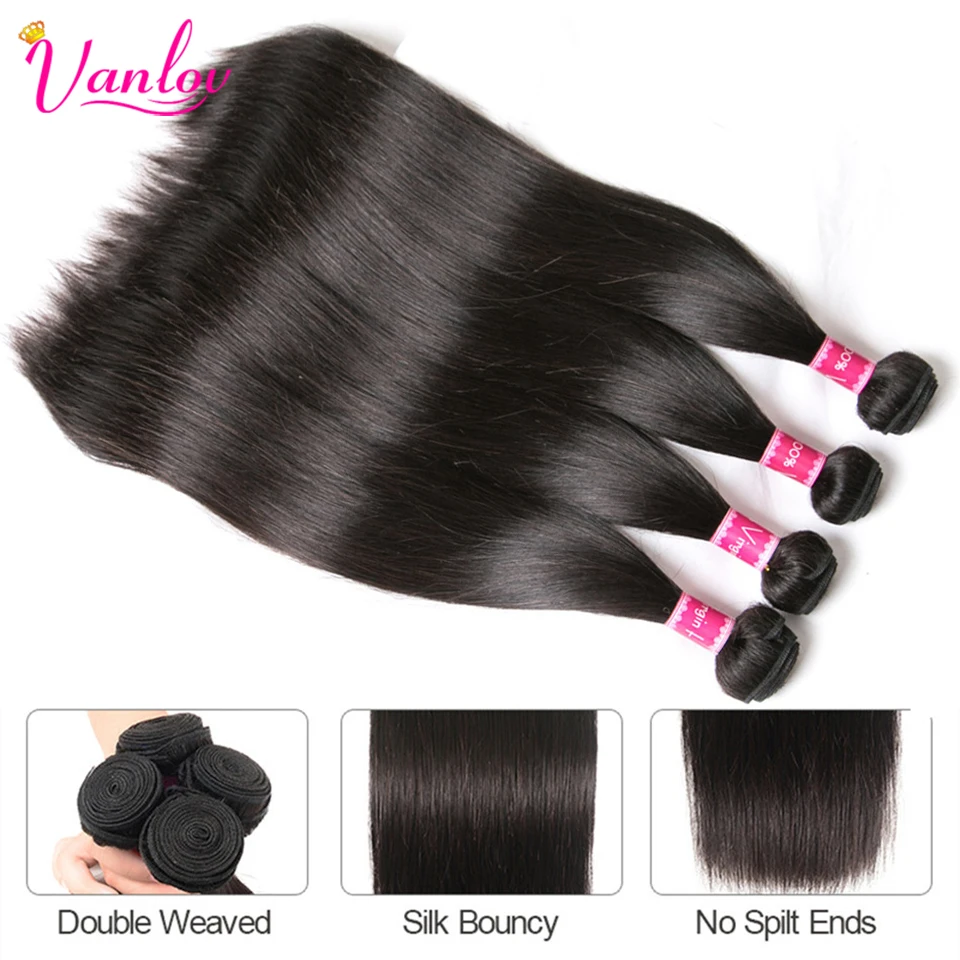 Vanlov Straight Hair Brazilian Straight Human Hair Weave Bundles Natural Black 1/3/4 Pcs/Lot 100% Human Hair Bundles Remy Hair