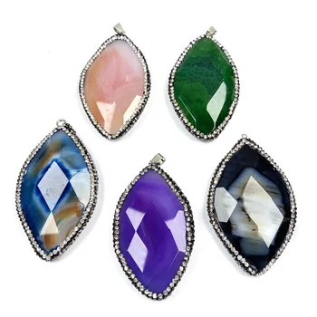 

Natural Oval Section Agates Pendant Necklace Charms Pendant for Jewelry Making DIY Necklace Size 35x60mm