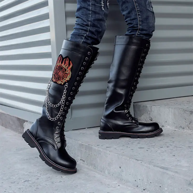 Botas altas de montar de Corea del Sur para hombre, botas punk de cuero rock  a la moda, botas Martin de cabeza ancha, 2022|Botas de motocicleta| -  AliExpress