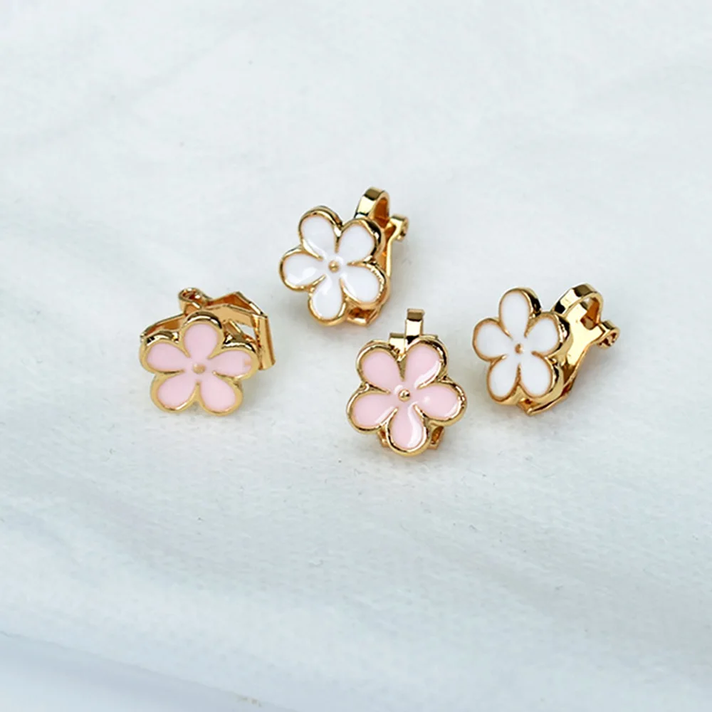 Women Jewelry Gold Color Enamel Flower Clip Earrings Without Piercing Cute Ear Cuff Earring No Hole Plant Earings | Украшения и