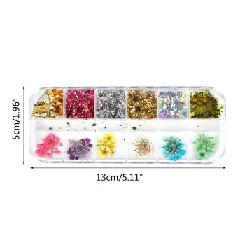 

12Grid/Box Crystal Epoxy Filler Dry Flower Mixed Nail Stickers Decorations Craft