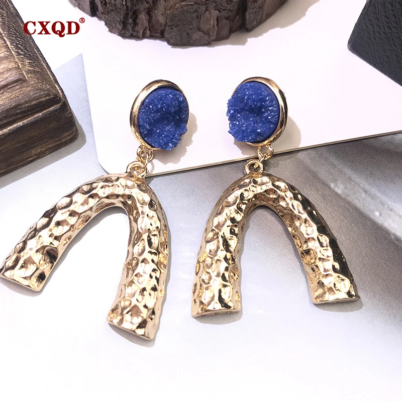 

CXQD Personality Bohemian Handmade Geometric Alloy U shaped Round Statement Long Earrings for Women Jewelry