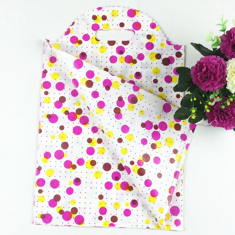 

Large Plastic Bags 25x40cm Colorful Dot Thick Clothes Gift Packaging Plastic Shopping Bags With Lace Handle 50pcs/lot Z362