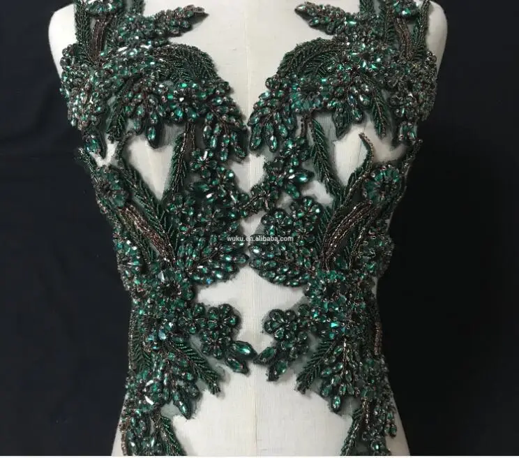 

bling bling useful design dress crystal lace applique patch in green
