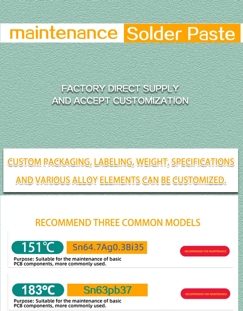 Needle Tube Repair Solder Paste Is Suitable for PCB Repair At Low Temperature, Medium Temperature and High Temperature
