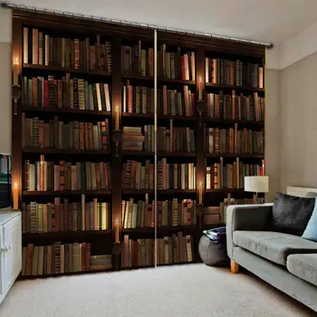 

Customized 3d curtains brown bookself curtains Bedroom living room windproof thickening blackout fabric