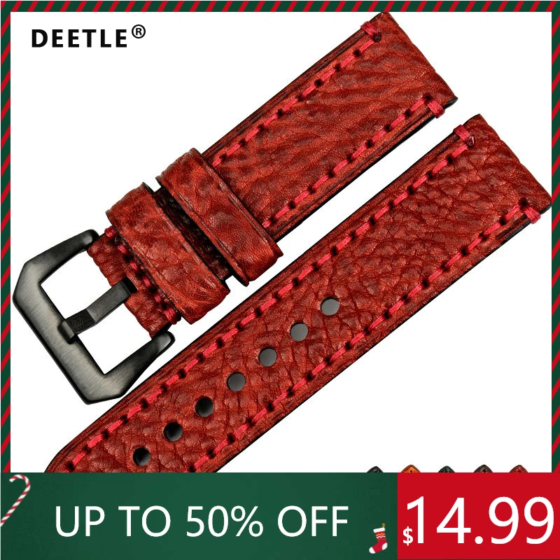 DEETLE Fashoin red watchbands 20 22 24 26mm watch strap Italian cow leather watch band bracelet watch accessories for Panerai