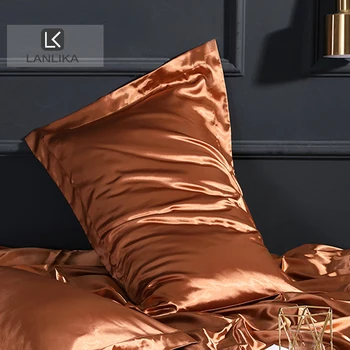 

Lanlika Women Luxury Satin Silk Brown Pillowcase Silky Healthy Envelope Pillow Case Solid Color Bed Pillow Cover Free Shipping