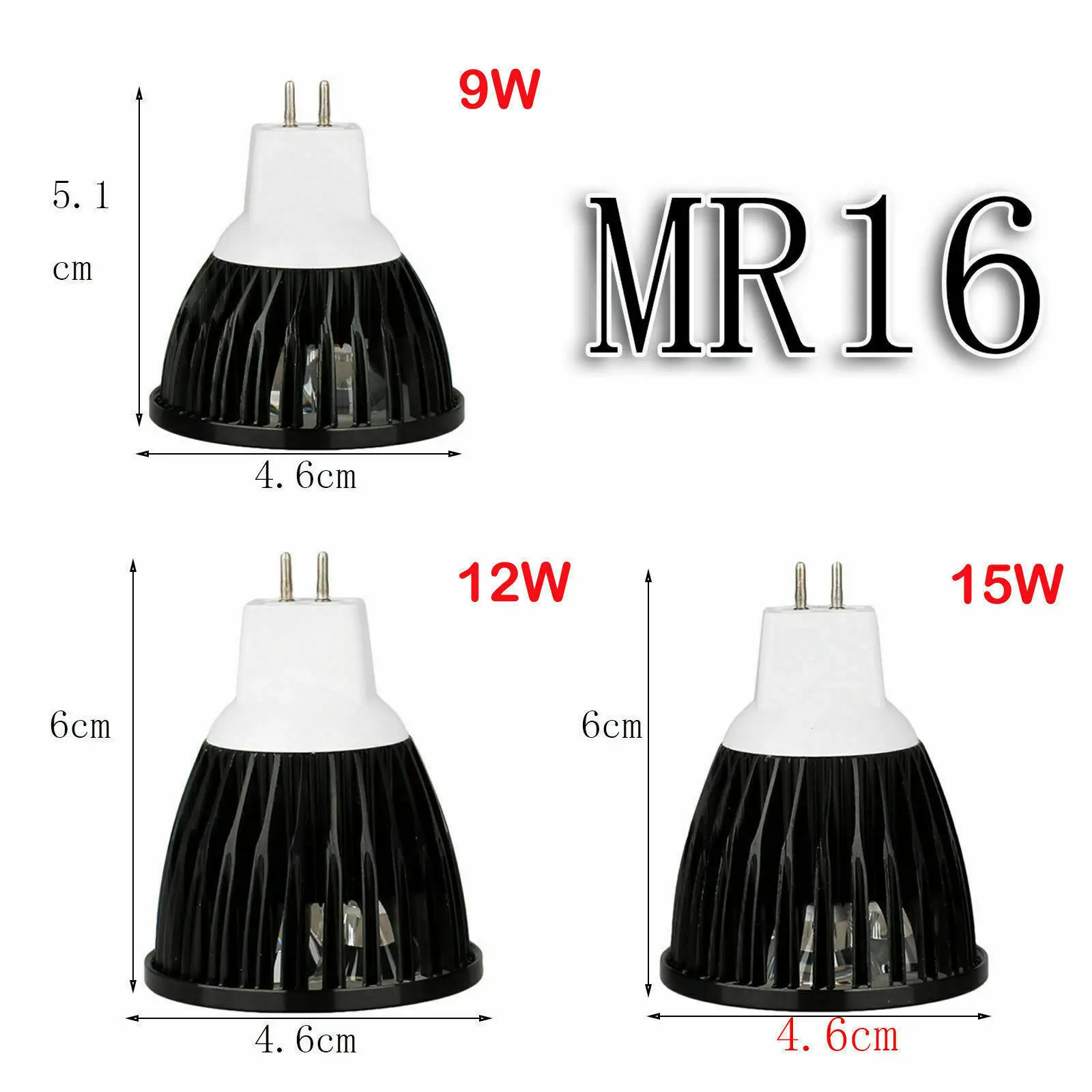 Description Picture 3 of itemDimmable Black LED Spotlight E26 E27 E14 GU10 MR16 GU5.3 9W 12W 15W Lamp Bulb Lighting AC 85-265V 110V 220V DC 12V LED Lampada