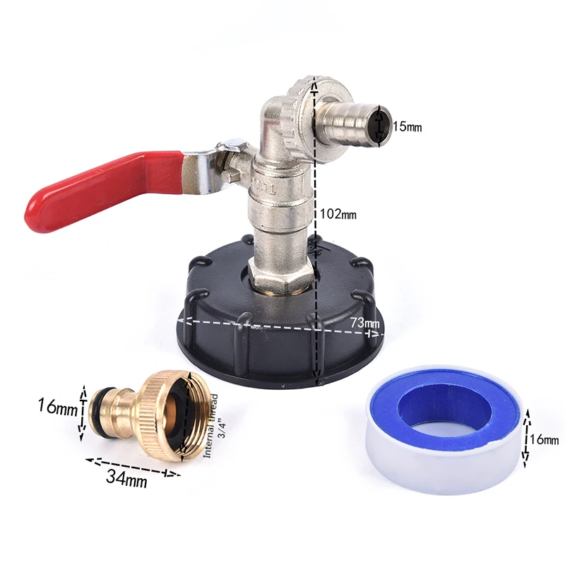 IBC Tank Adapter S60X6 To Iron Brass Tap 1/2" Replacement Valve 60mm Coarse Thread to 15mm Garden Water Connectors Drain Adapter
