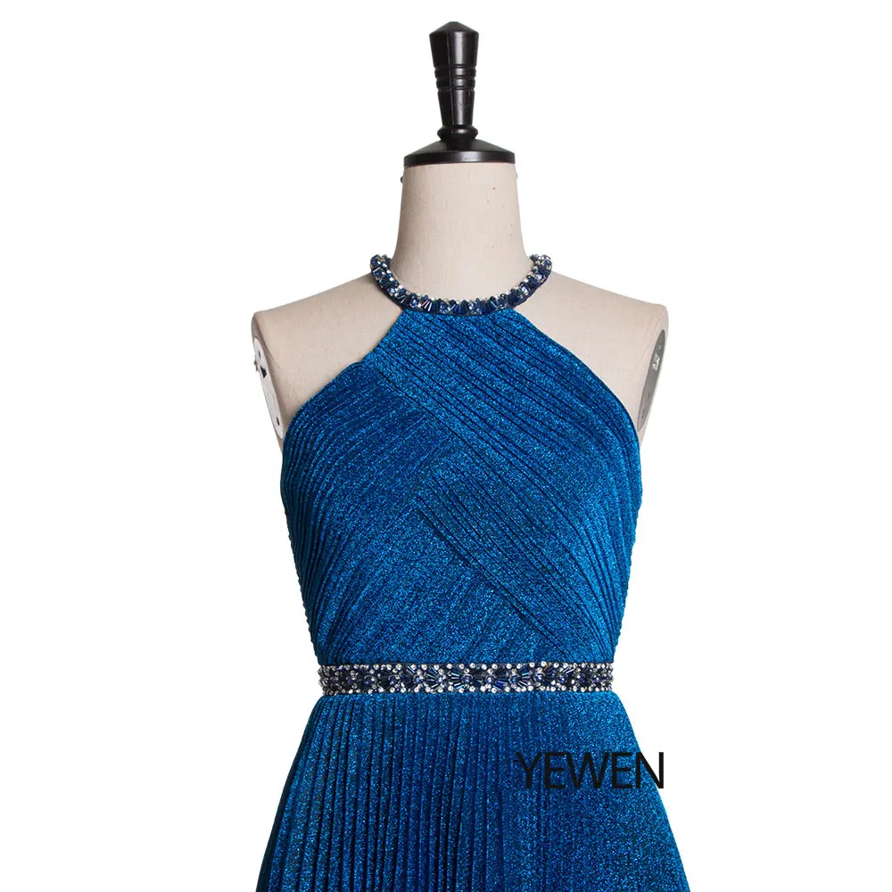 Синий бисером аппликация на вырез горловины коктейльные платья 2019 вечернее платье до колен платья полуофициального стиля vestidos formales cortos
