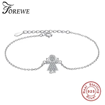 

Genuine 925 Sterling Silver Bracelet for Women Cubic Zirconia Little Boy Girl Couple Charm Bracelets Chain Link Silver Jewelry