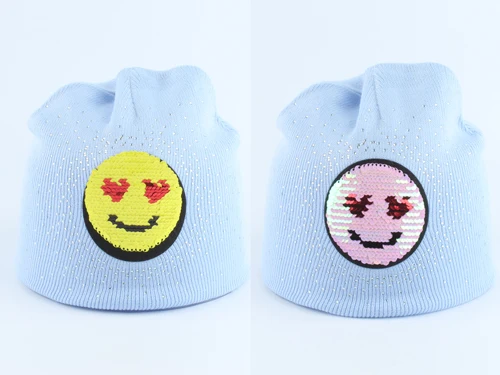 smile blue Для маленьких девочек Шапка Зимняя вязанная круглая Лыжная шапочка, с персонажами из мультфильмов для детей с блестками и бантиками зимние Кепки Детские теплые вязаные Стразы головные уборы Skullies Beanies - Цвет: smile blue