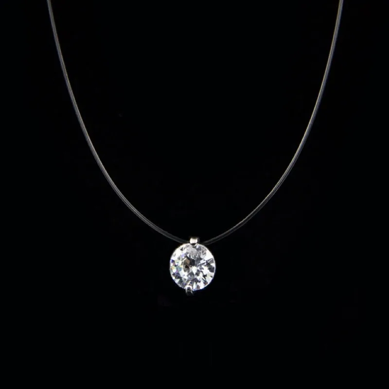 Female Transparent Fishing Line Necklace Silver Color Invisible Chain Women Rhinestone Choker Collier | Украшения и аксессуары