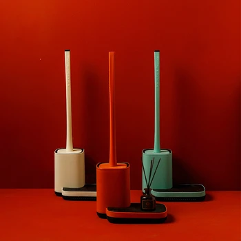 

Red Toilet Brush Holder Bathroom Hardware Accessories Plastic Standing Toilet Clean Brush with Shelf Square Toilet Brush
