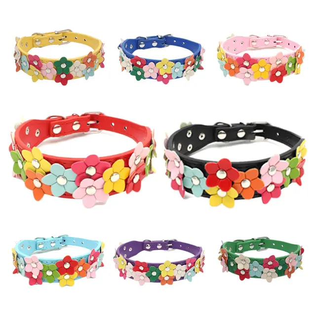 Small Dog Collar Leash Pet Cat Leather Flowers Neck Strap Leads Rope for Middle Perro Chihuahua Kawaii Fashion High Quality