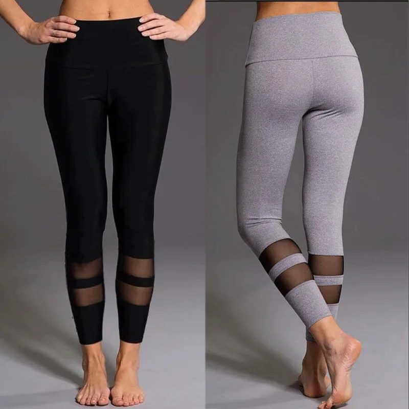 

Womens Sports Leggings Workout Gym Fitness Pants Athletic Elastic Pants Stretch High Waist Trousers Solid Black Mesh Thin