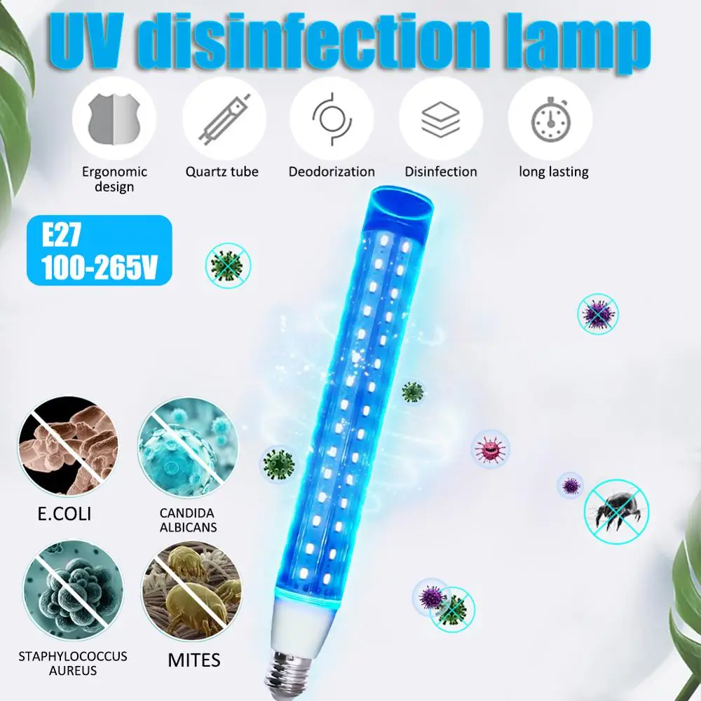 

UVC Germicidal Light UV Ermicidal Lamp LED Bulb E27 Household Ozone Disinfection Light Bulbs 100-265V 280nm Removes Odors