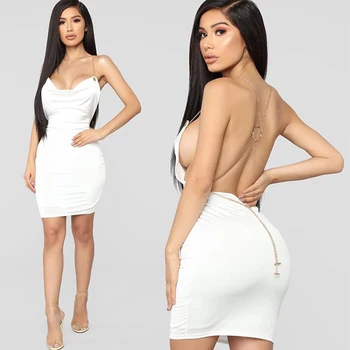 

Hot Fashion Sexy Halter Dress Night Club Dress Women Vestido Chain Dresses White Dresses Women Vestido Party Dress Black Dresses