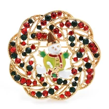 

Wuli&baby Full Rhinestone Wreath Brooch Pins Christmas Fashion Jewelry Accessory Enamel Snowman Brooches Gift 2021