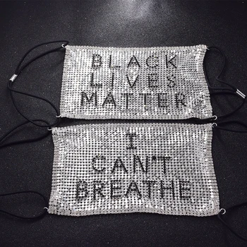 

I CAN'T BREATHE Black Lives Matter George Floyd Face Mask with rhinestones crystal Adult Masks accessories stretch earpiece