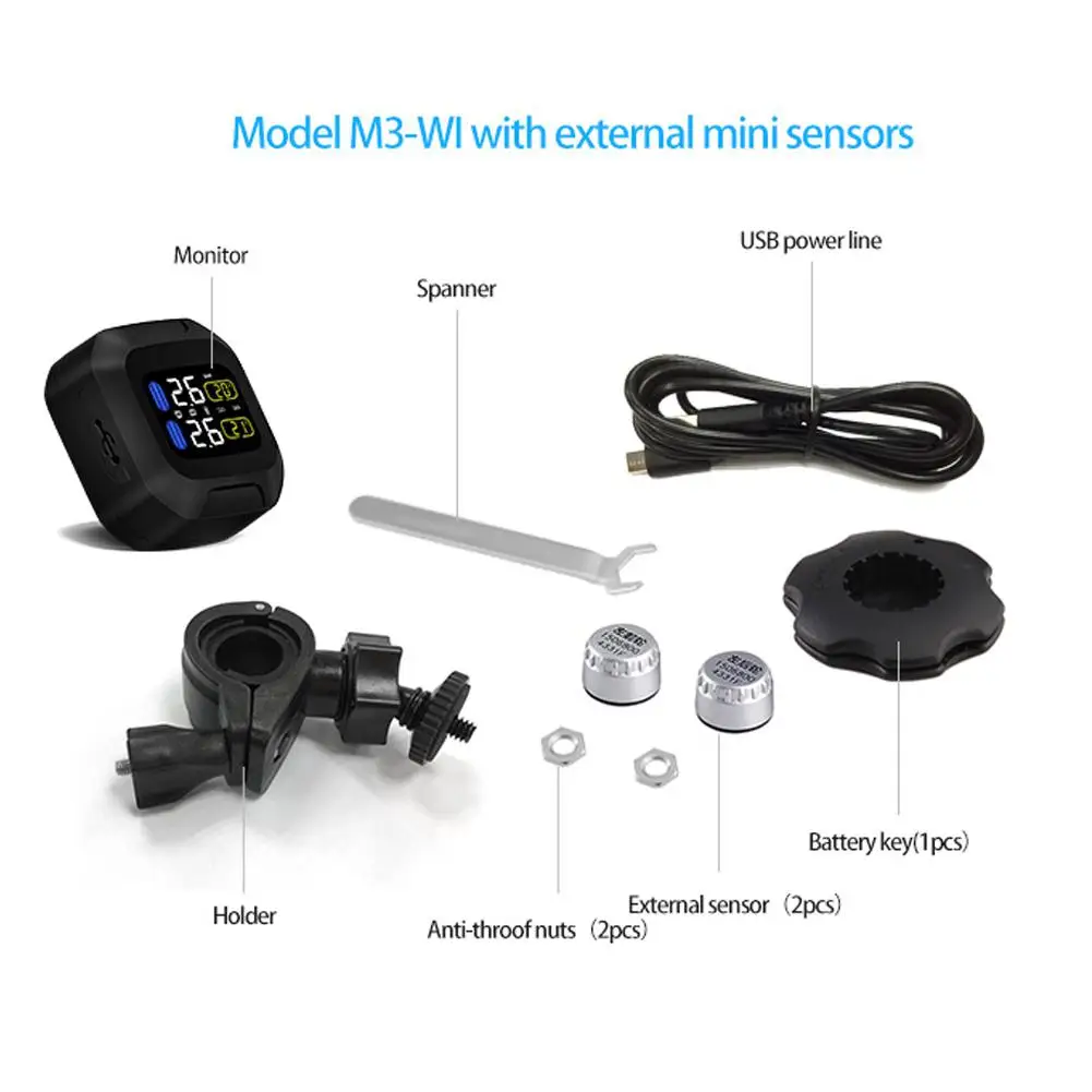 HiMISS M3 мотоциклетная система контроля давления в шинах, 2 внешних датчика, беспроводной ЖК-дисплей, мото авто система сигнализации в шинах